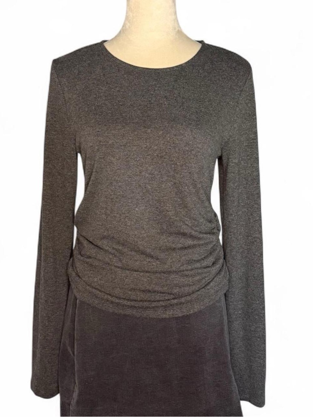 Banana Republic soft luxe gray ruched side knit top M - minimalist elevated